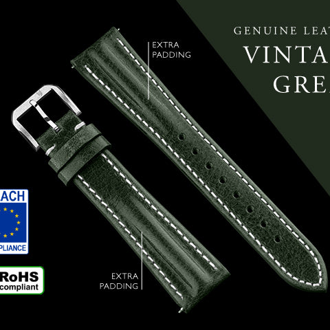 20mm vintage green strap with extra padding