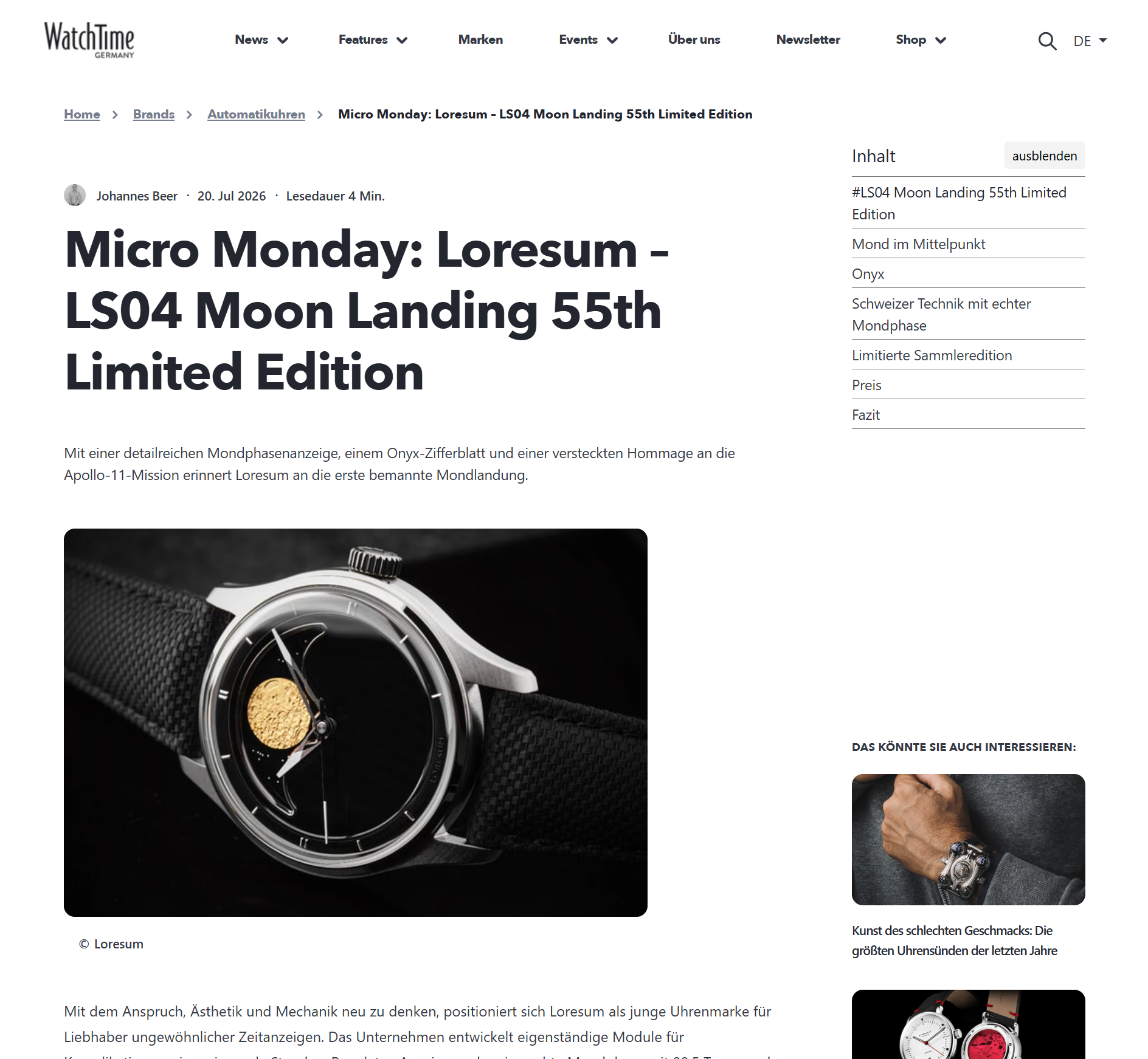 Moon Landing 55th LE featured by WatchTime Germany