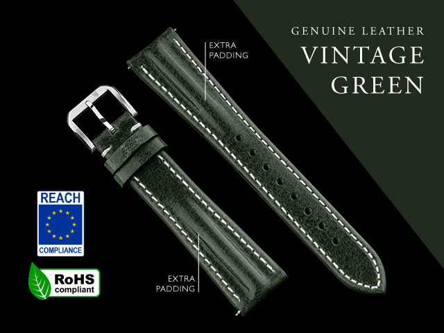 20mm vintage green strap with extra padding